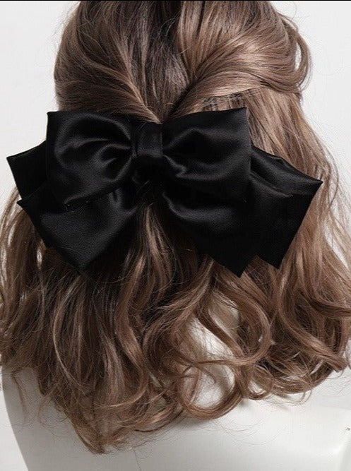 サテンティアードビッグリボンバレッタ - LilyBlack