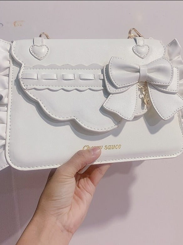 サイドフリルハートリボンフラップバッグ - LilyBlack