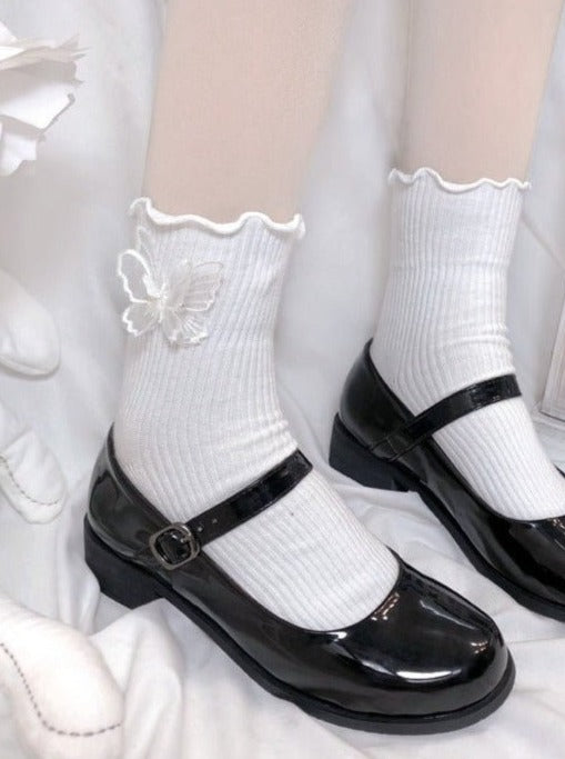 トップフリルバタフライリブソックス - Belchic