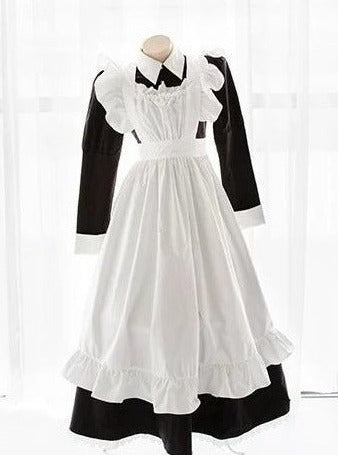 フリルショルダーメイドエプロン＋ホワイトカラードレスセットアップ - Belchic