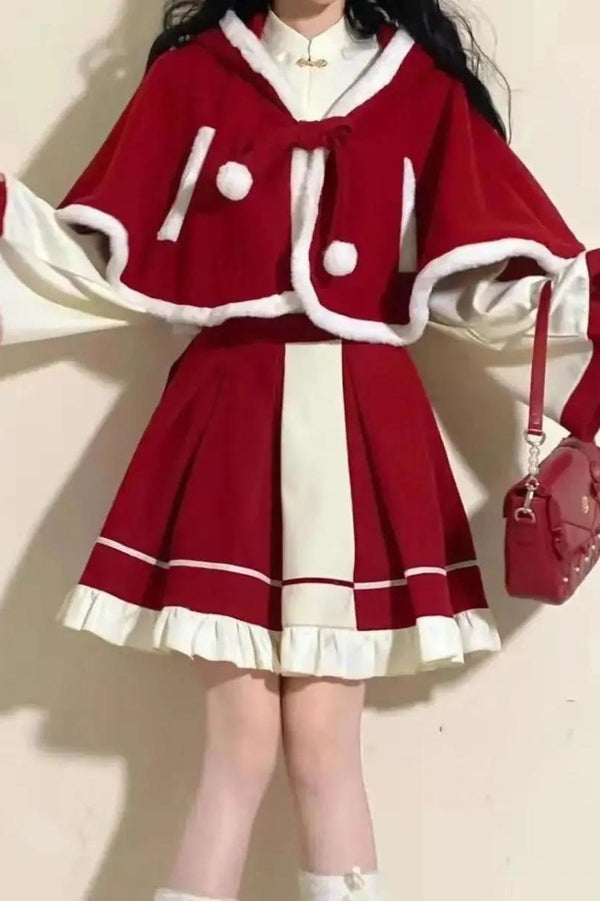 チャイナブラウス＋スカート＋猫耳フーディーケープコート【クリスマス聖夜のコスプレ】 - Belchic