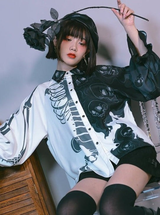 スカルボーンアシメキャンディスリーブシャツ - Belchic