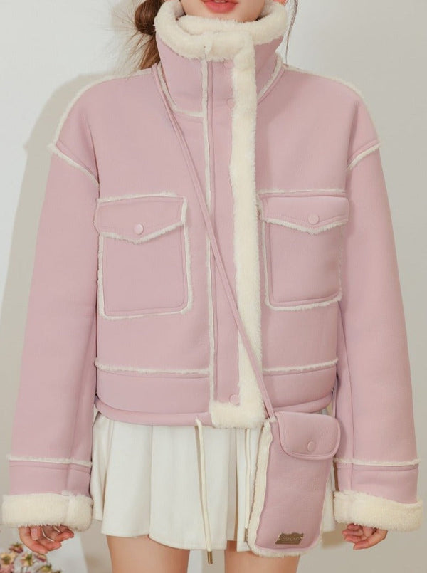 ポシェット付きファームートンジャケット - LilyBlack