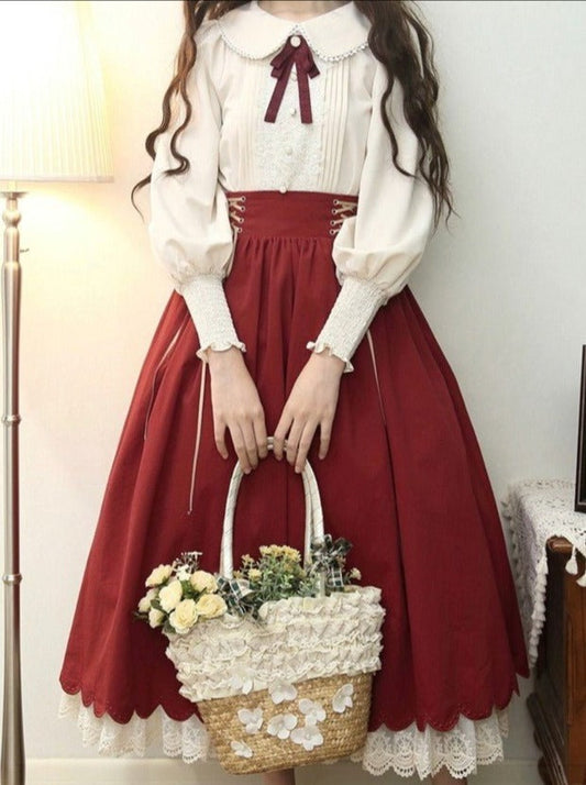 Candrief Girley Blouse + Lace Up Teid Skirt Setup