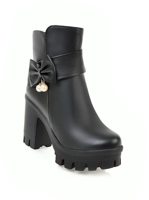 パールベルトリボンプラットフォームブーツ - Belchic