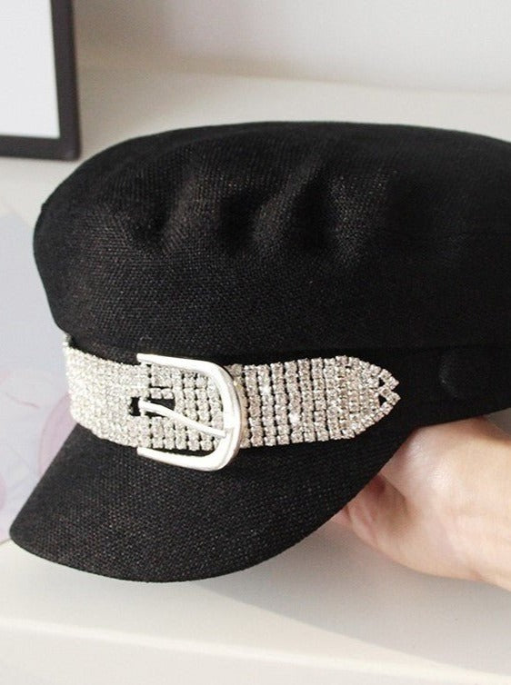 ジュエルストーンサイドボタンフレンチキャスケット - LilyBlack