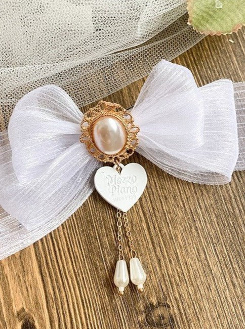 ジュエルハートモチーフシフォンリボンバレッタ - LilyBlack