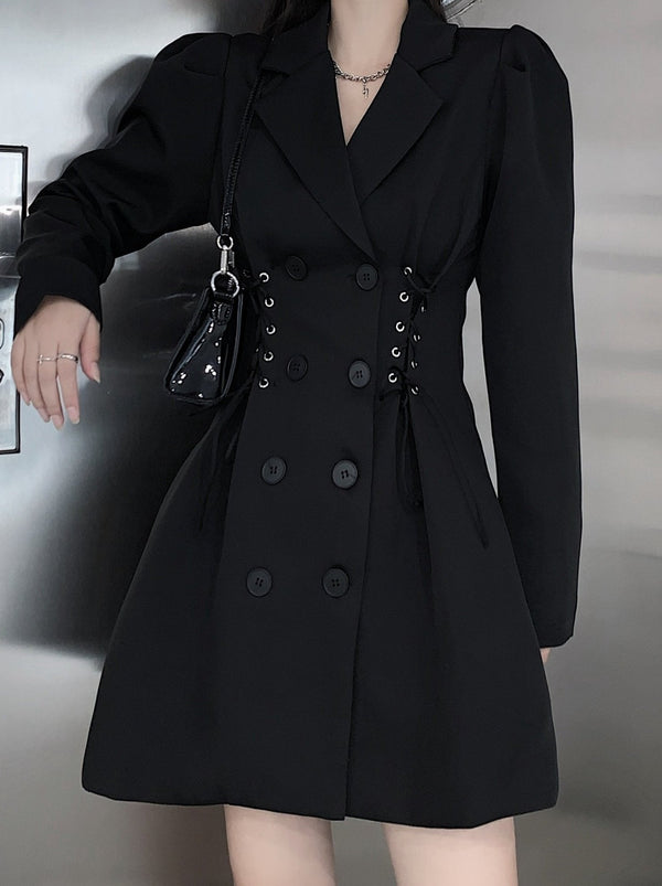 パフショルダーレースアップジャケットワンピース - Belchic