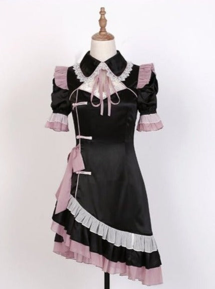 フリルアシメデザインチャイナテイストドレス - Belchic