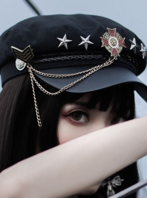 Studded Army Motif Strap Newsboy