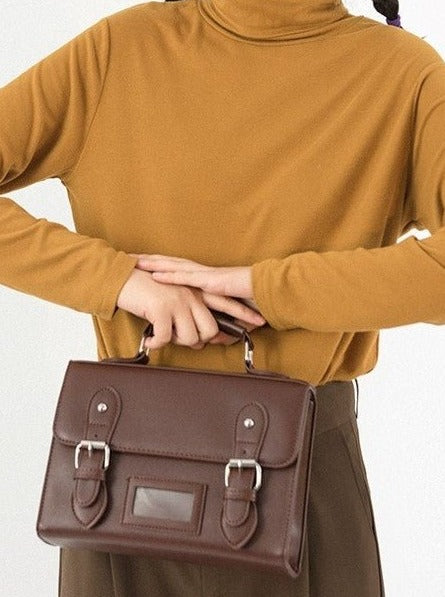 ツインストラップスクエアサッチェルバッグ - LilyBlack