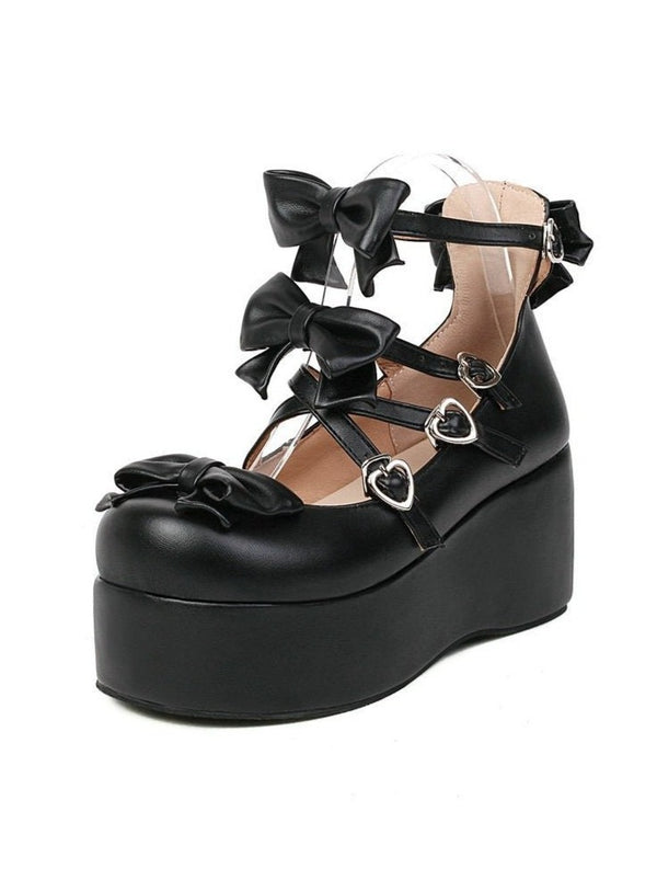 クロスリボンストラッププラットフォームシューズ - LilyBlack