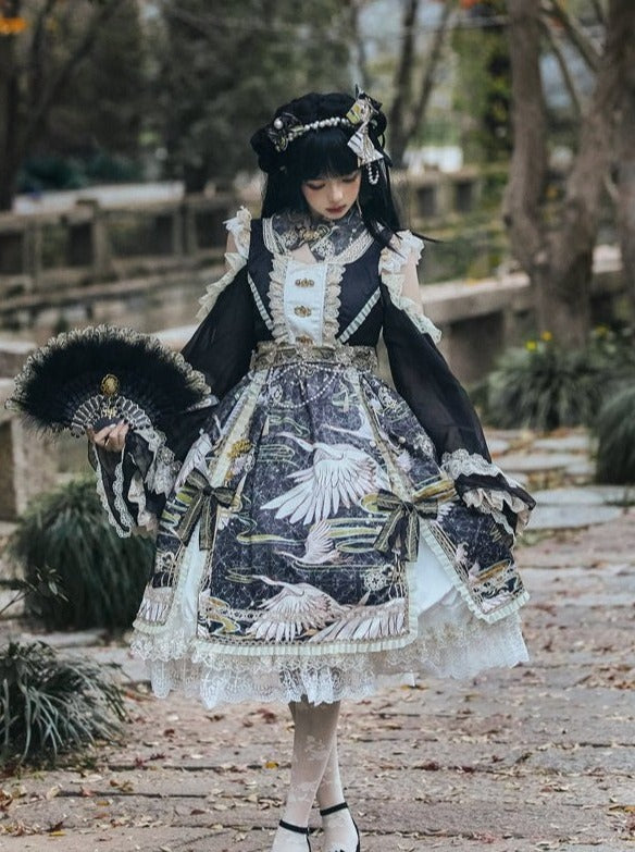 オープンショルダーウエストマークリボンチャイナテイストドレス - Belchic