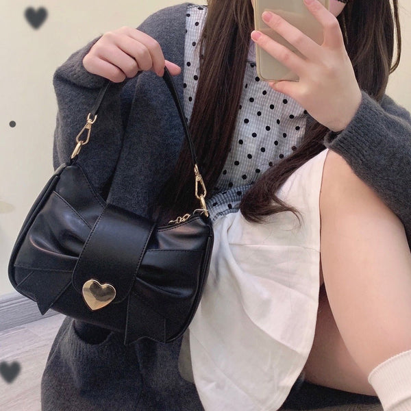 ハートフラップリボンバッグ - LilyBlack