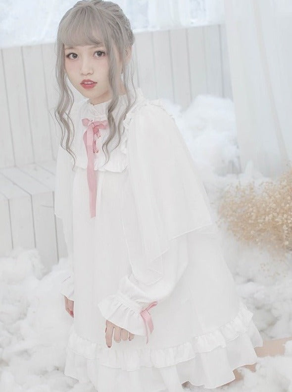 天使と悪魔ケープ付きレースアップフリルワンピース - Belchic