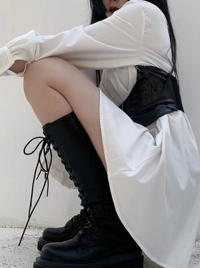 Shirt Dress with Corset Belt Belchic Shirt Dress with Corset Belt Belchic