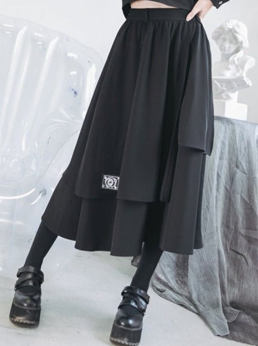 アシメリボンイレヘムレイヤードスカート - Belchic