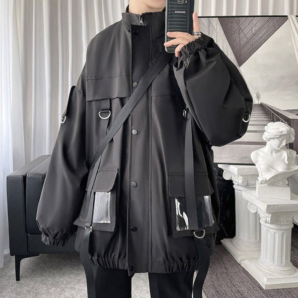 ストラップクリアポケットスタンドカラーモードジャケット - Belchic