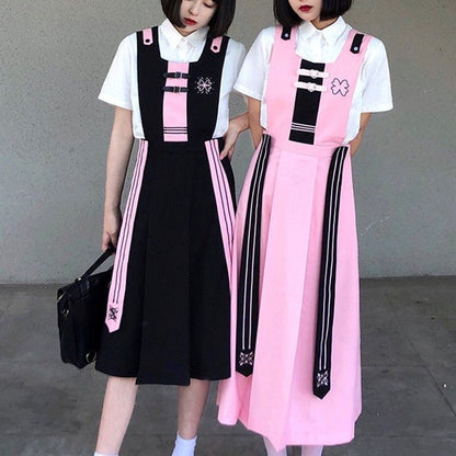 桜刺繍ダブルストラップジャンパースカート - Belchic