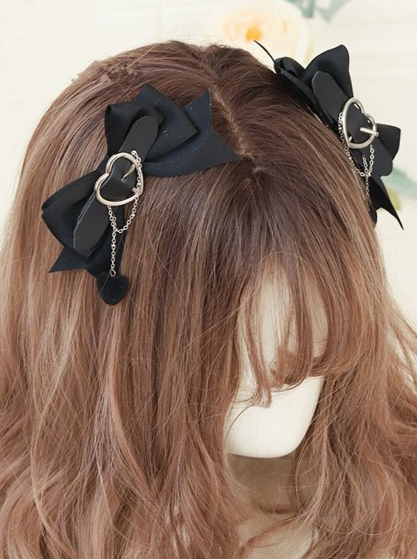 レザーベルトリボンクリップバレッタ - LilyBlack