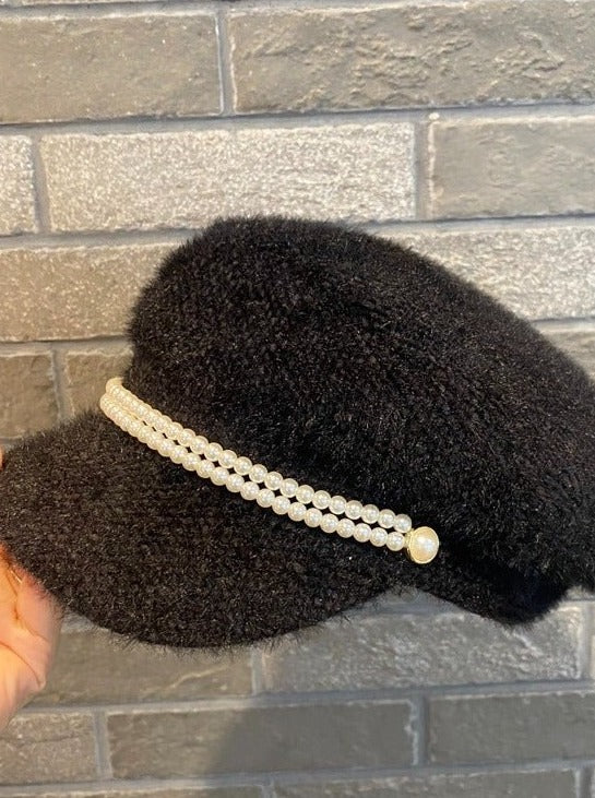 ツインパールストラップツイードテイストキャスケット - LilyBlack