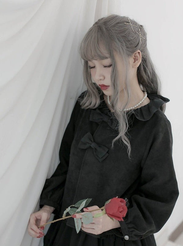 フリルカラーリボンブラウス - Belchic