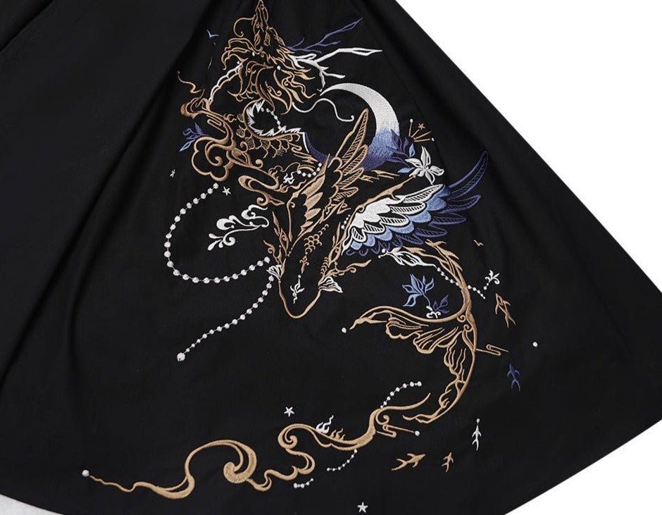 ドラゴン刺繍チャイナテイストアシメワンピース - LilyBlack