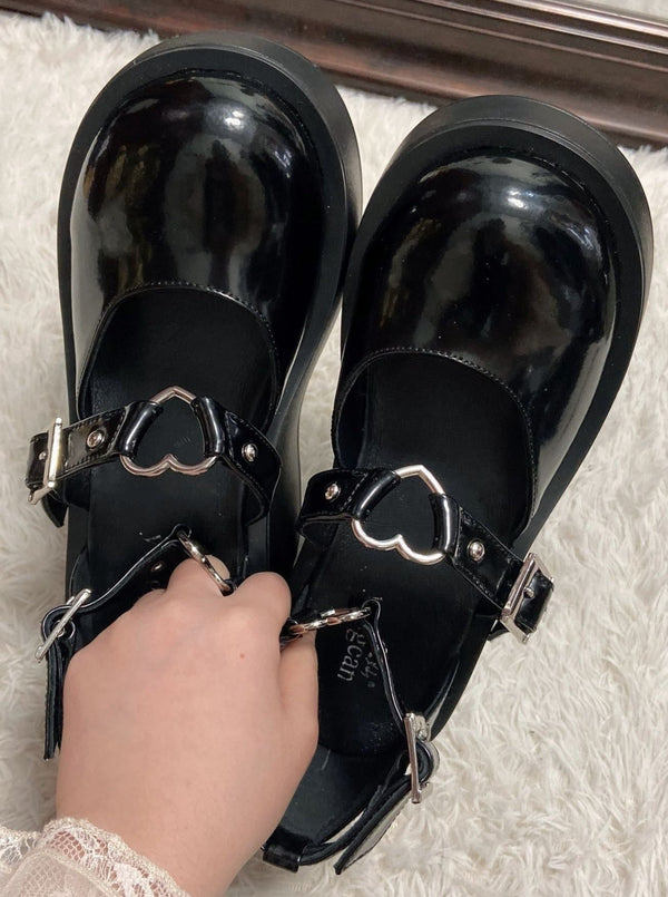 ハートリングダブルストラッププラットフォームシューズ - LilyBlack