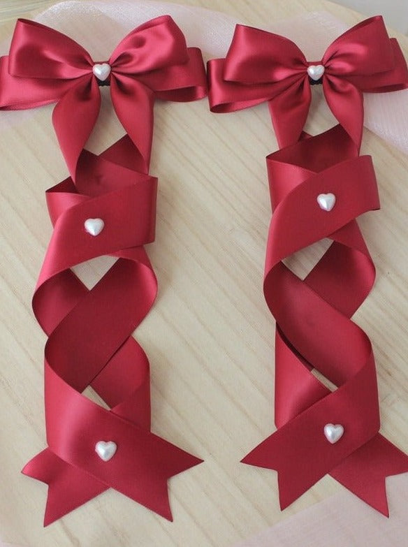 ツインテールパールリボンヘアクリップ - LilyBlack