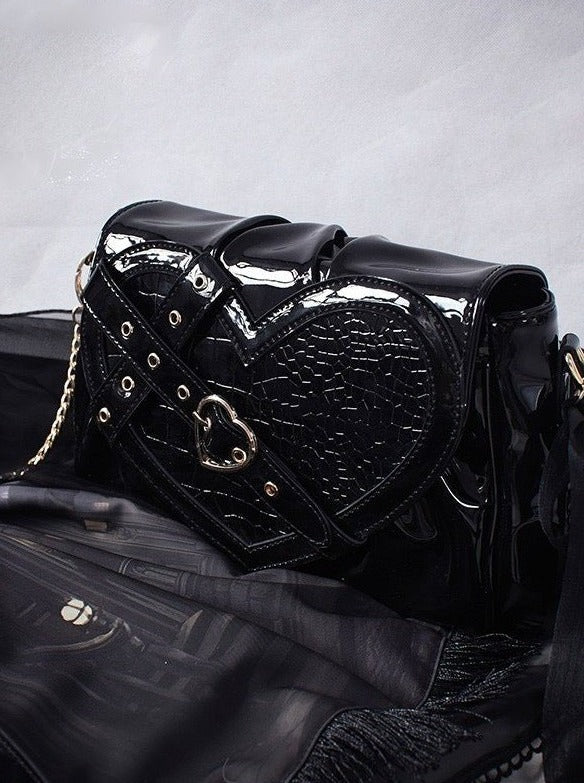 クロスベルトクロコハートハンドルチェーンショルダーバッグ - Belchic