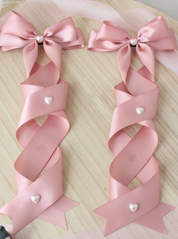 ツインテールパールリボンヘアクリップ - LilyBlack