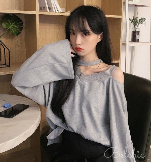ネックストラップワンサイドカットショルダーシャツ - Belchic