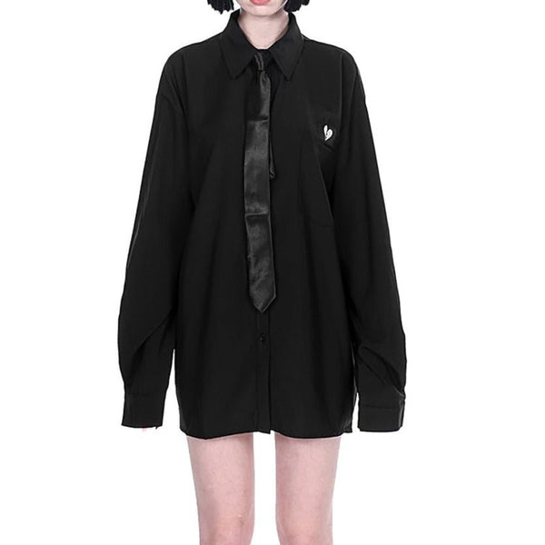 タイ付きブレイクハートプレーンビッグシャツ - Belchic