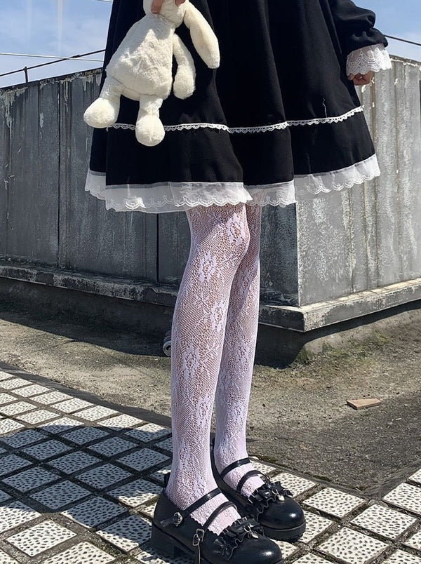 ローズフラワーレースストッキング - LilyBlack