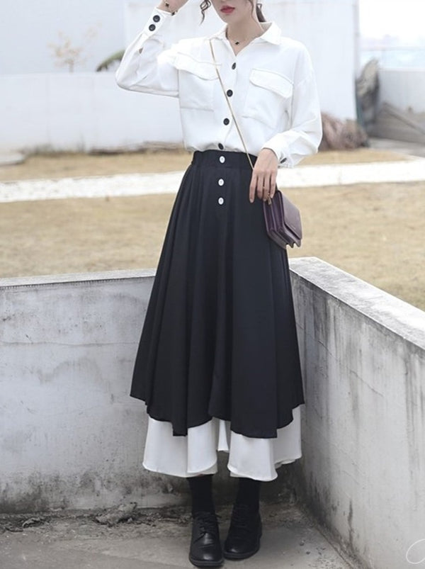 フロントボタンティアードスカート - Belchic
