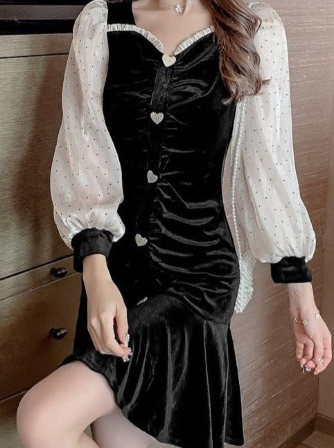 パールハートドッキングティアードワンピース - Belchic