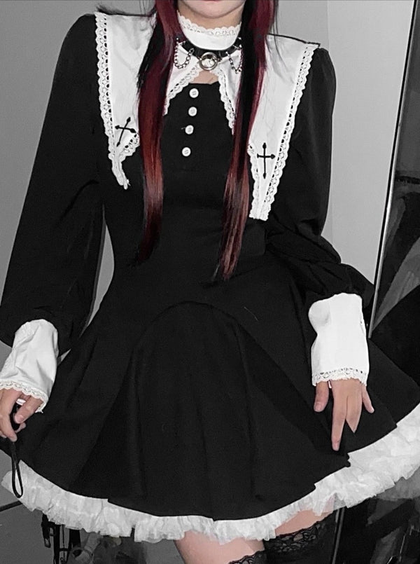 クロスカラーゴシック地雷ワンピース＋レーススカート - Belchic