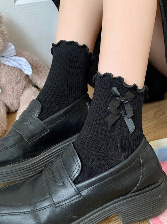 メロウフリルサイドリボンソックス - LilyBlack