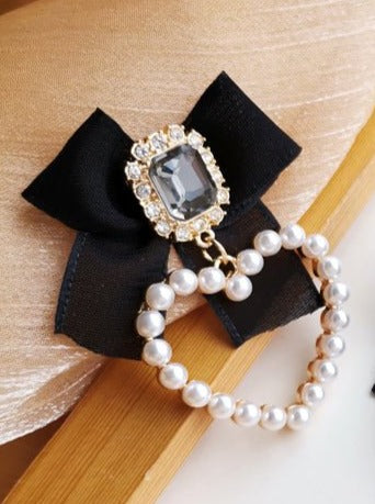 パールハートスクウェアジュエルリボンピアス - LilyBlack