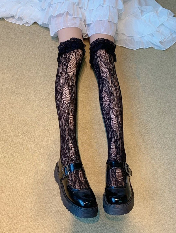 ニーハイレースソックス＋スタッズガーターベルト - LilyBlack