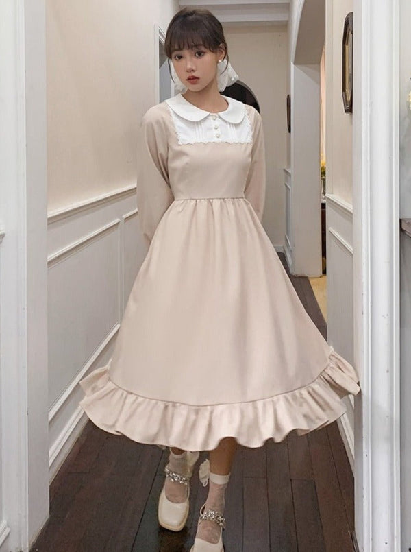 ラウンドカラーチェックフリルバックリボンワンピース - LilyBlack