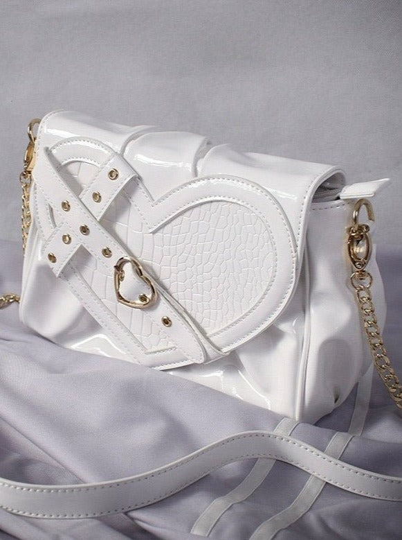 クロスベルトクロコハートハンドルチェーンショルダーバッグ - Belchic