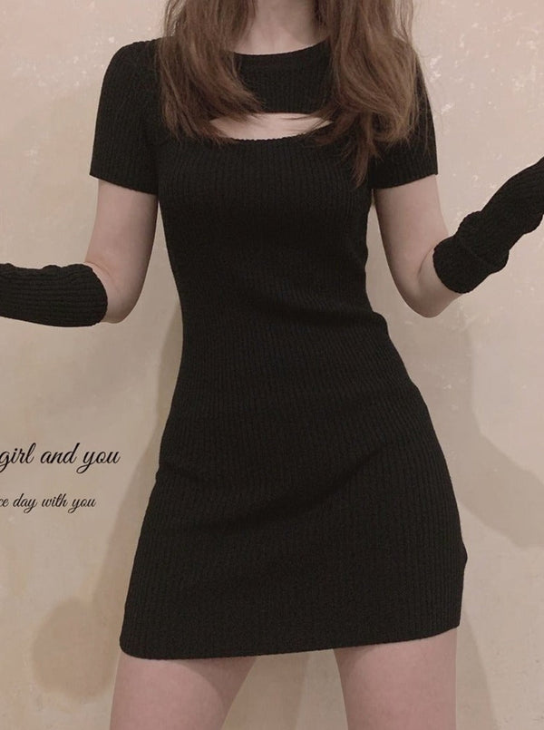 カットアウトニットワンピース&グローブ - LilyBlack