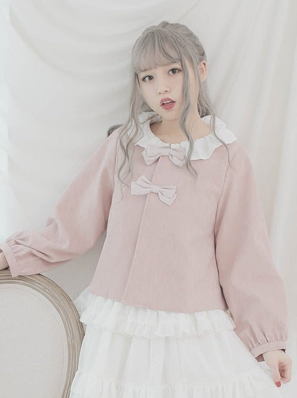 フリルカラーリボンブラウス - Belchic