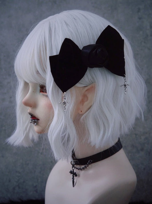 クロスチャームローズリボンヘアクリップ - Belchic