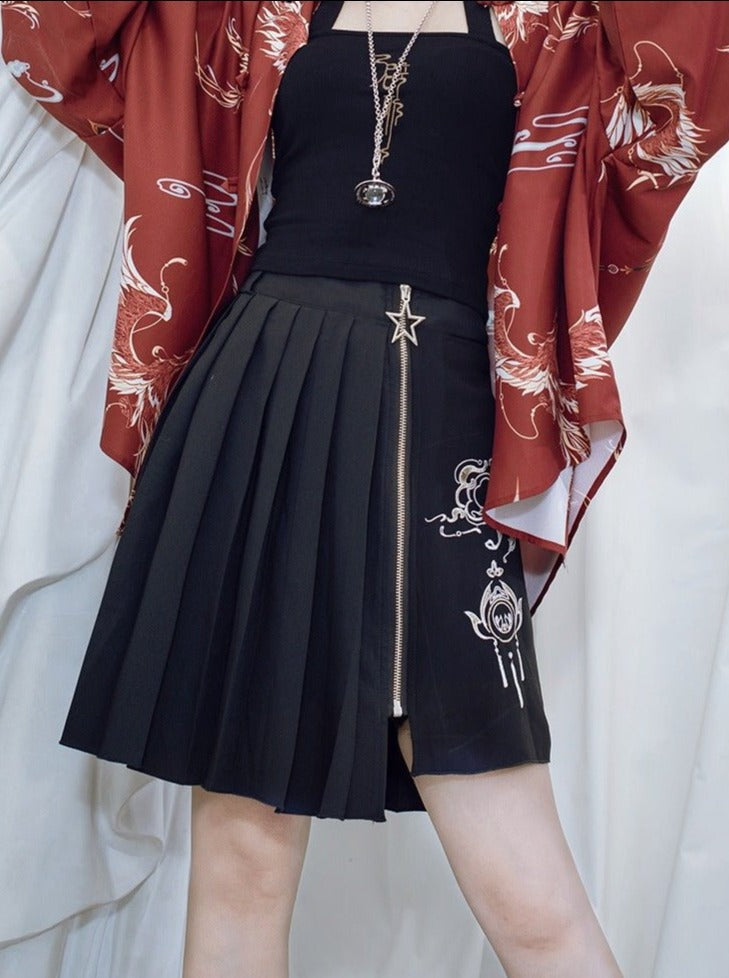 ジップアップスターアシメ刺繍スカート - Belchic