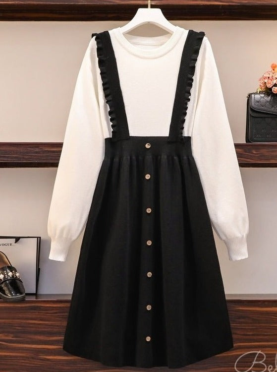 重ね着風フロントボタンニットワンピース - Belchic