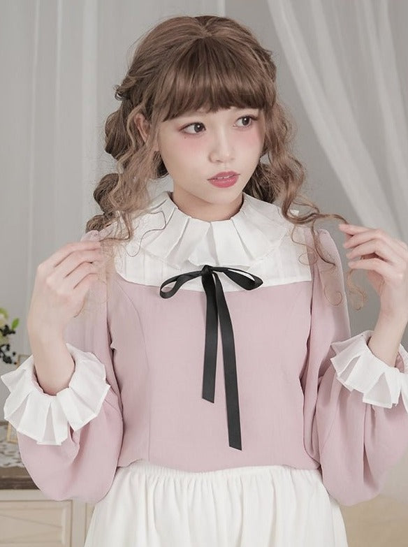 リボンカラーフリルシャツ - Belchic