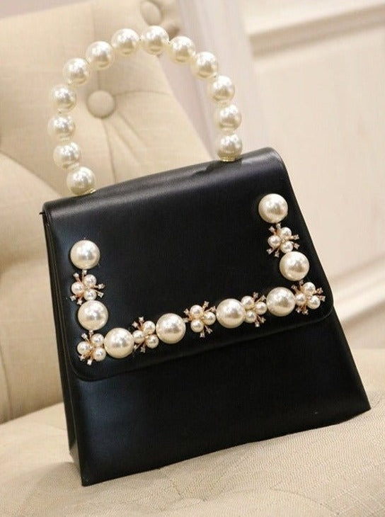 パールデコフラップバッグ【チェーンストラップ付き】 - LilyBlack