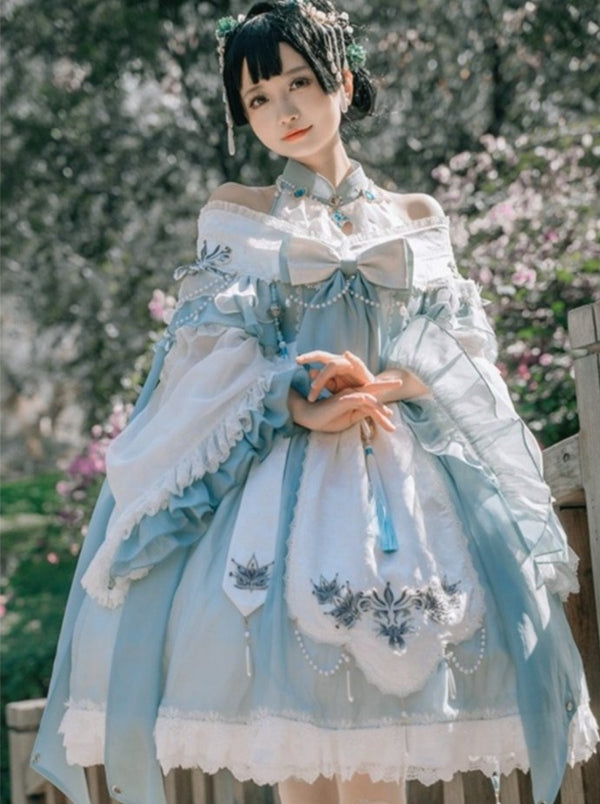 パールジュエルリボンオフショルフレグランスショールドレス - Belchic